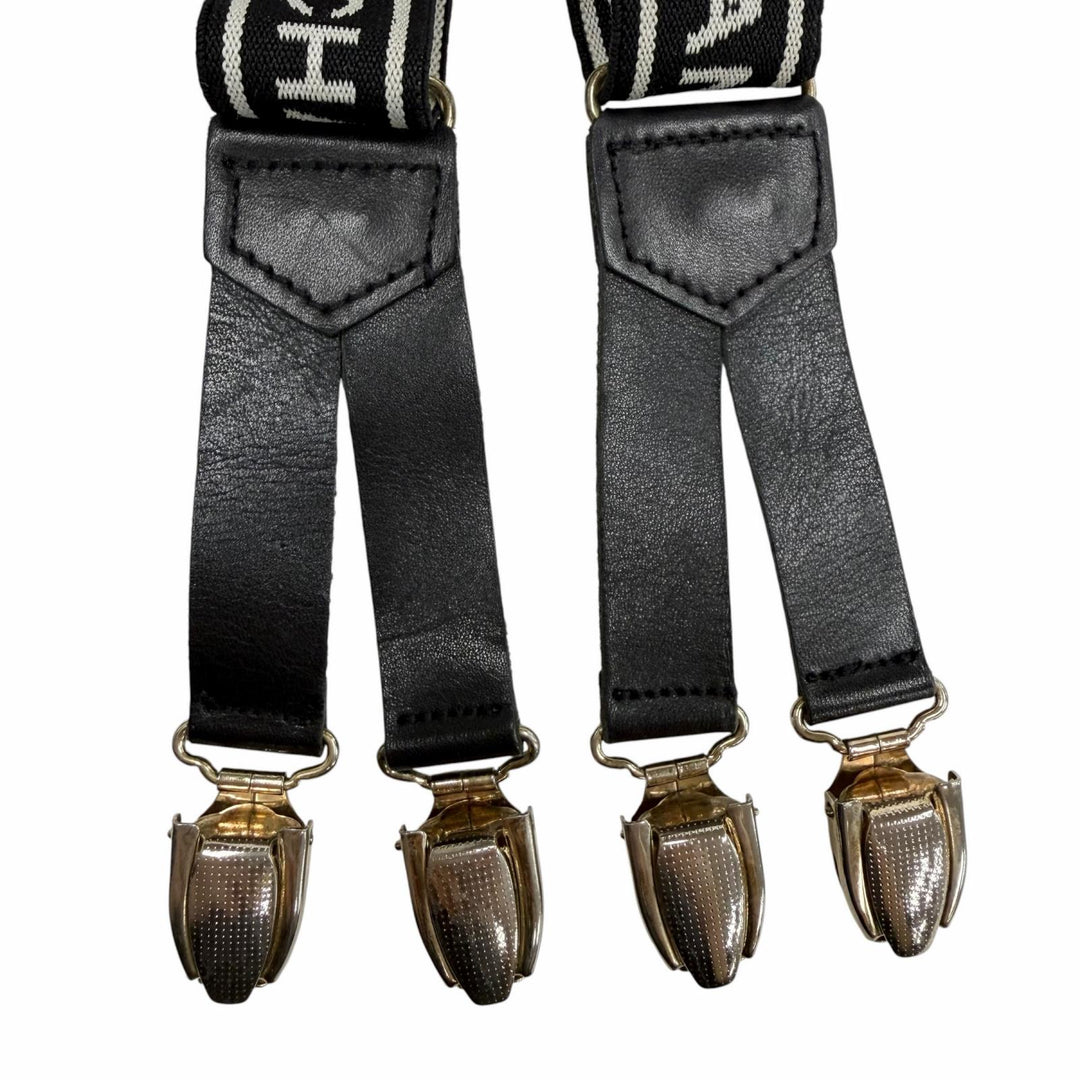 Great CHANEL suspenders black leather Women