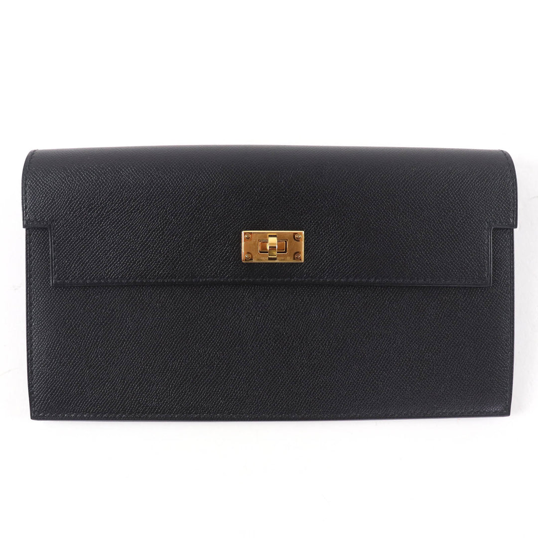 Excellent HERMES Purse Kelly Pocket Long black Epsom Leather Women