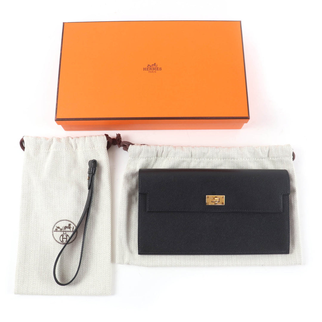 Excellent HERMES Purse Kelly Pocket Long black Epsom Leather Women