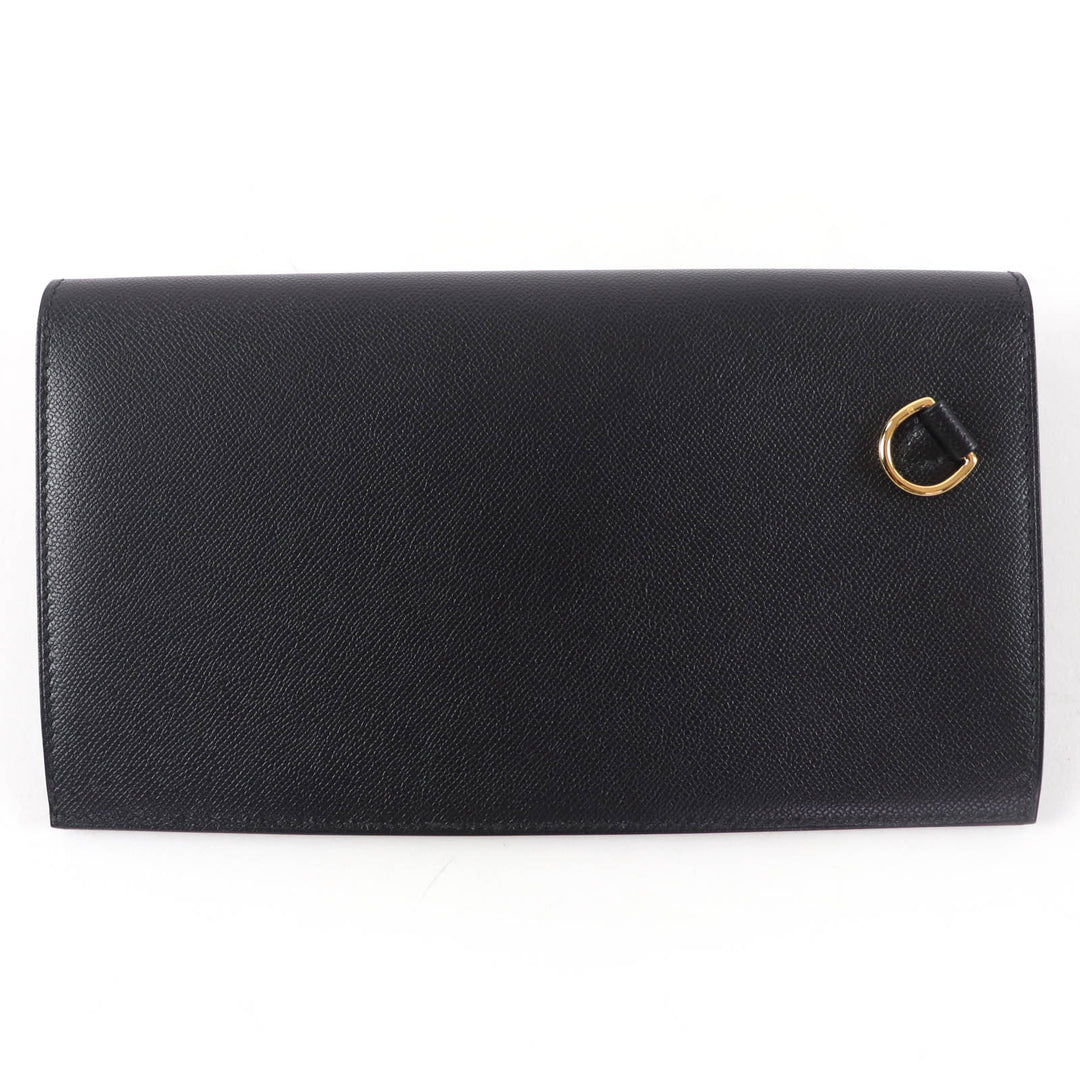 Excellent HERMES Purse Kelly Pocket Long black Epsom Leather Women