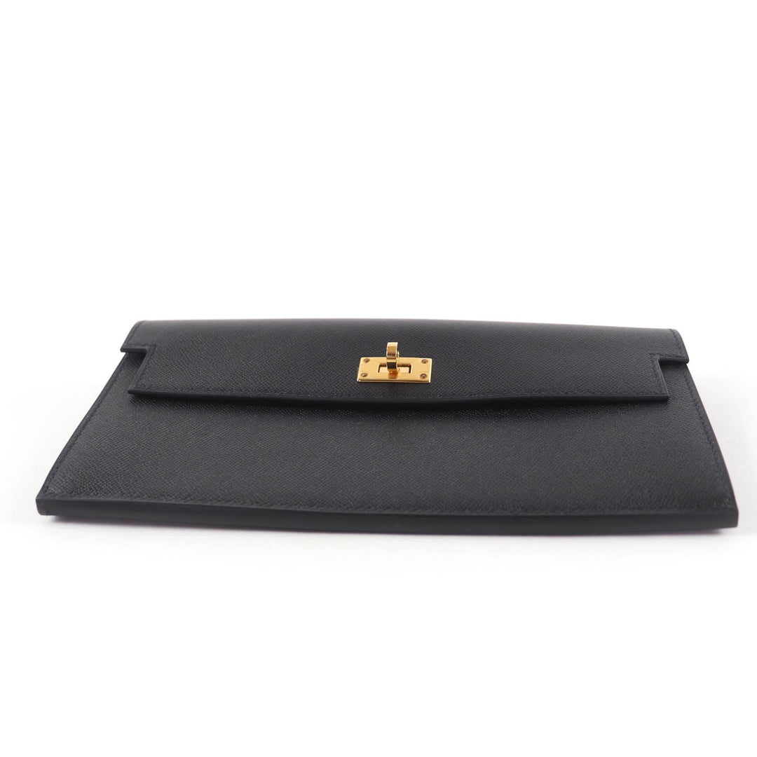 Excellent HERMES Purse Kelly Pocket Long black Epsom Leather Women