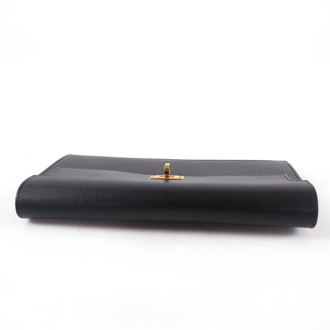 Excellent HERMES Purse Kelly Pocket Long black Epsom Leather Women
