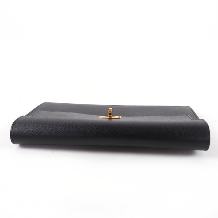Excellent HERMES Purse Kelly Pocket Long black Epsom Leather Women