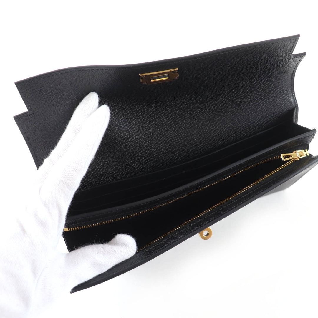 Excellent HERMES Purse Kelly Pocket Long black Epsom Leather Women