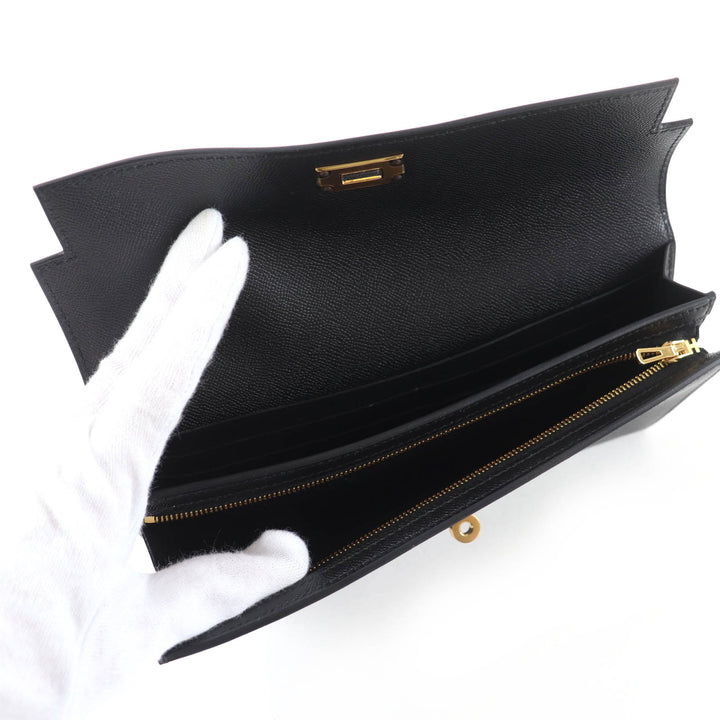 Excellent HERMES Purse Kelly Pocket Long black Epsom Leather Women