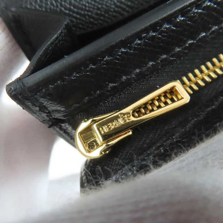 Excellent HERMES Purse Kelly Pocket Long black Epsom Leather Women