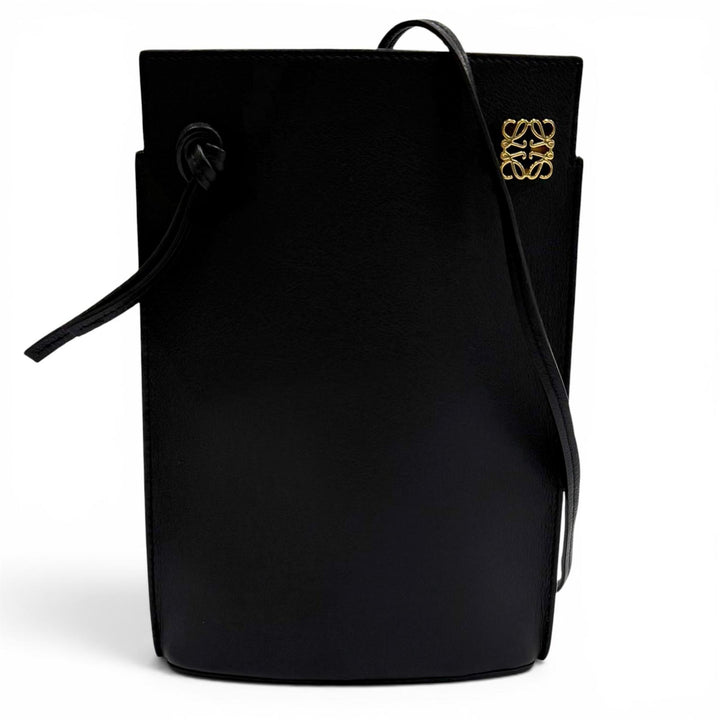 Excellent LOEWE Shoulder Bag Dice Pocket Anagram black Classic calf C630R12X01
