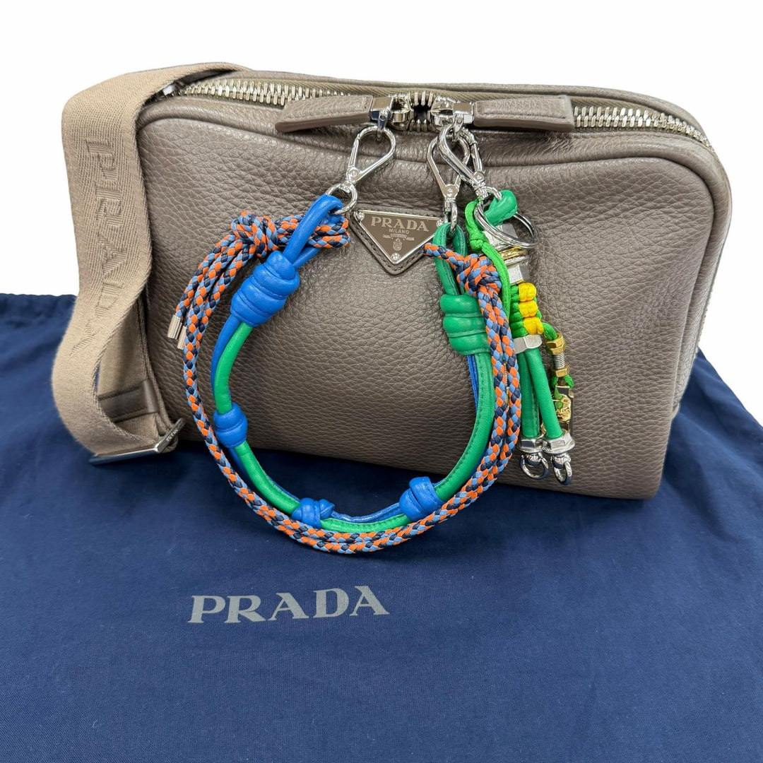 Excellent PRADA Shoulder Bag Triangle logo trick charm on leather 2VH181