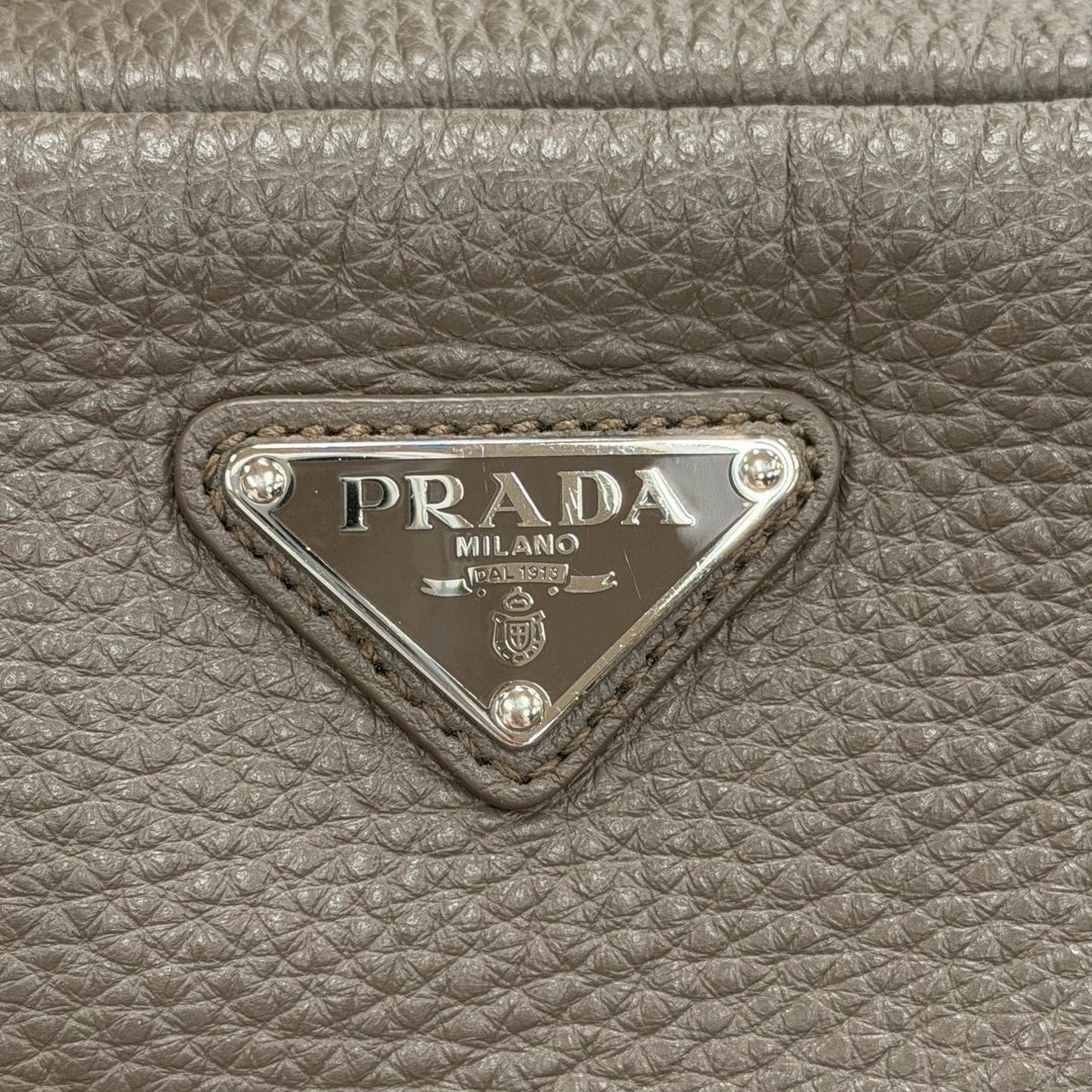 Excellent PRADA Shoulder Bag Triangle logo trick charm on leather 2VH181