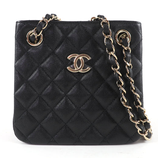 Pristine CHANEL Matelassé COCO Mark Mini Bucket Chain Shoulder Bag black AS3176