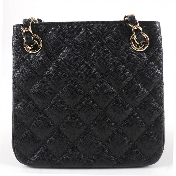 Pristine CHANEL Matelassé COCO Mark Mini Bucket Chain Shoulder Bag black AS3176