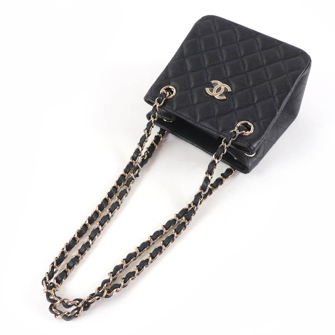 Pristine CHANEL Matelassé COCO Mark Mini Bucket Chain Shoulder Bag black AS3176