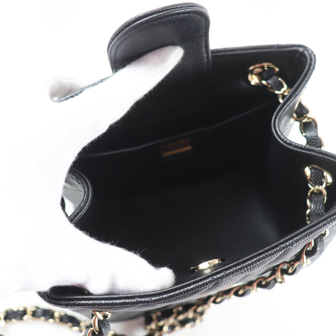 Pristine CHANEL Matelassé COCO Mark Mini Bucket Chain Shoulder Bag black AS3176