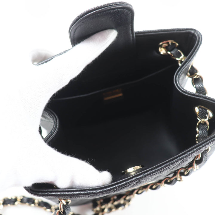 Pristine CHANEL Matelassé COCO Mark Mini Bucket Chain Shoulder Bag black AS3176