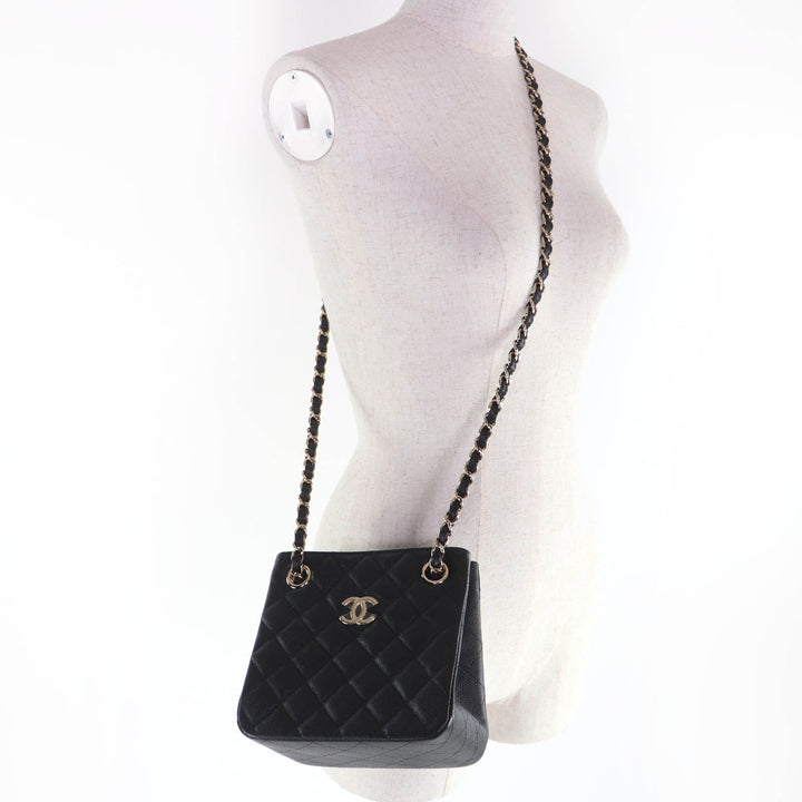 Pristine CHANEL Matelassé COCO Mark Mini Bucket Chain Shoulder Bag black AS3176