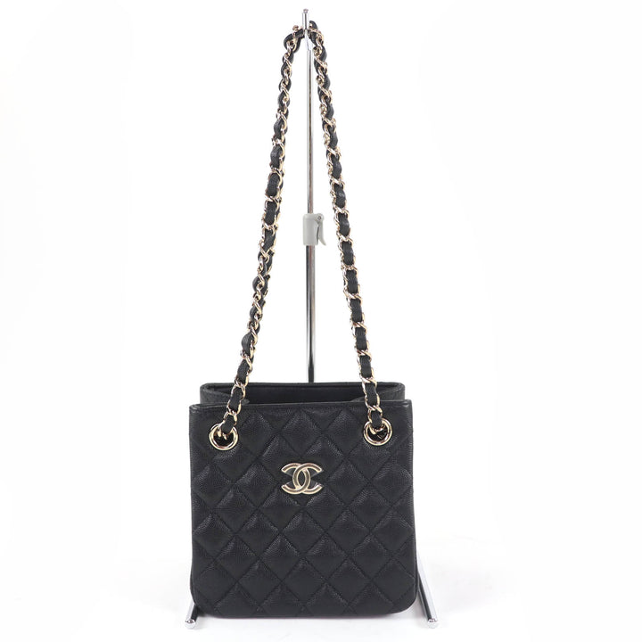 Pristine CHANEL Matelassé COCO Mark Mini Bucket Chain Shoulder Bag black AS3176