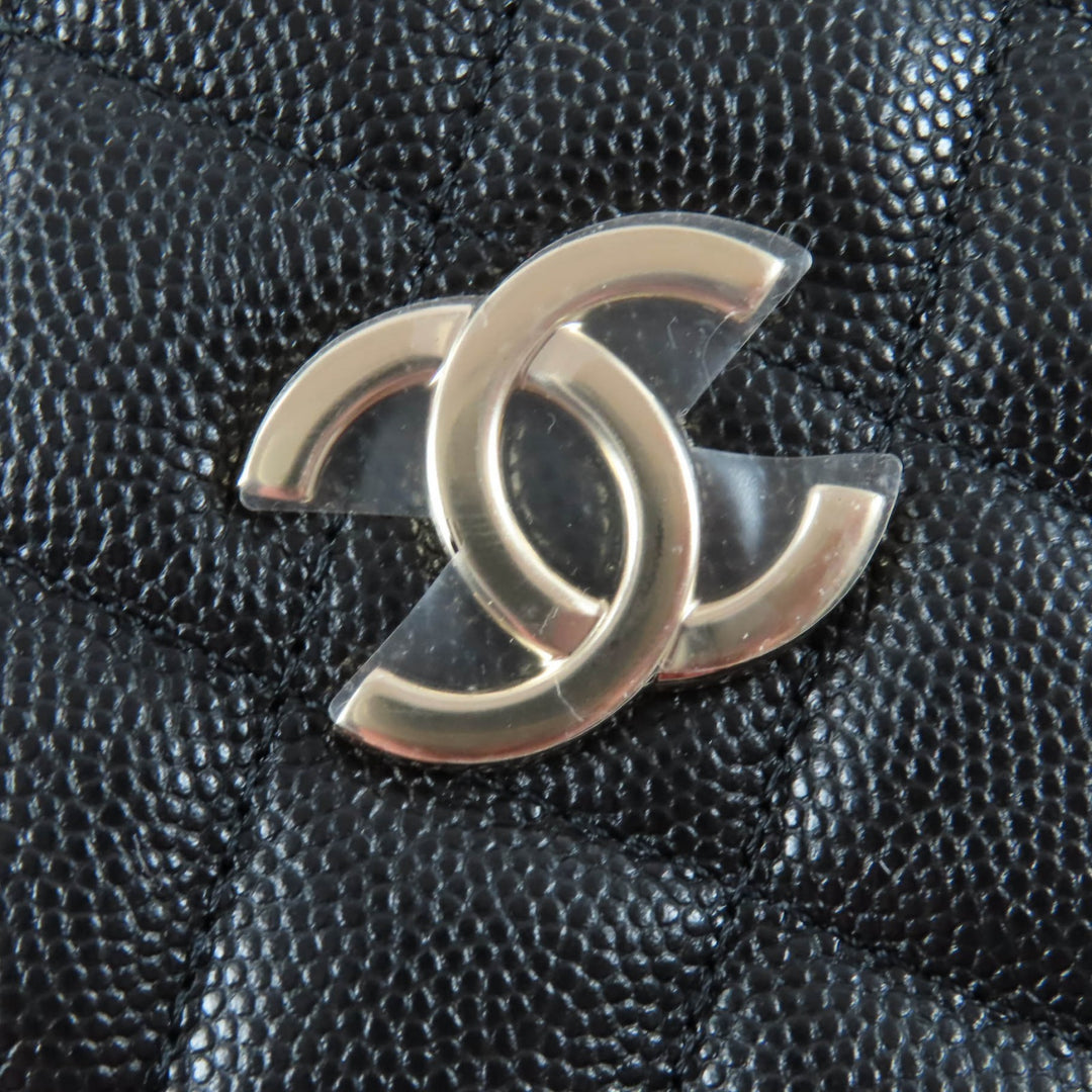 Pristine CHANEL Matelassé COCO Mark Mini Bucket Chain Shoulder Bag black AS3176