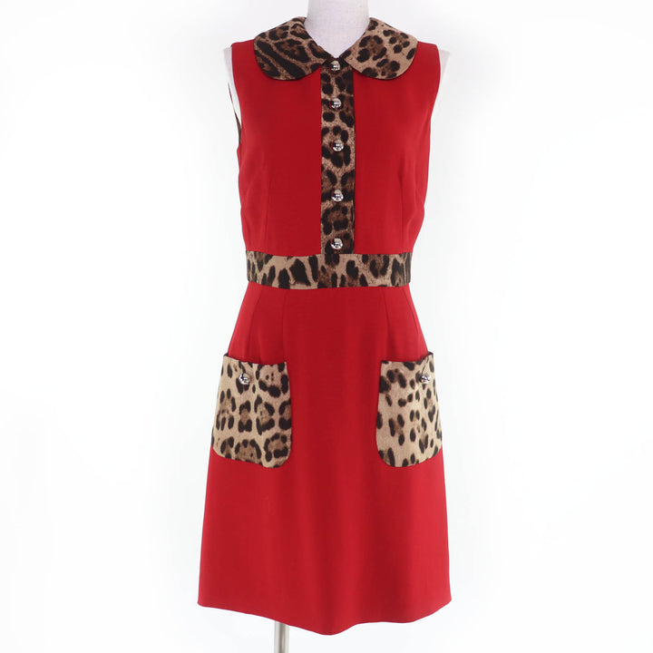 Great DOLCE&GABBANA one piece Leopard Pattern Sleeveless Red Women 40 F6E7RT