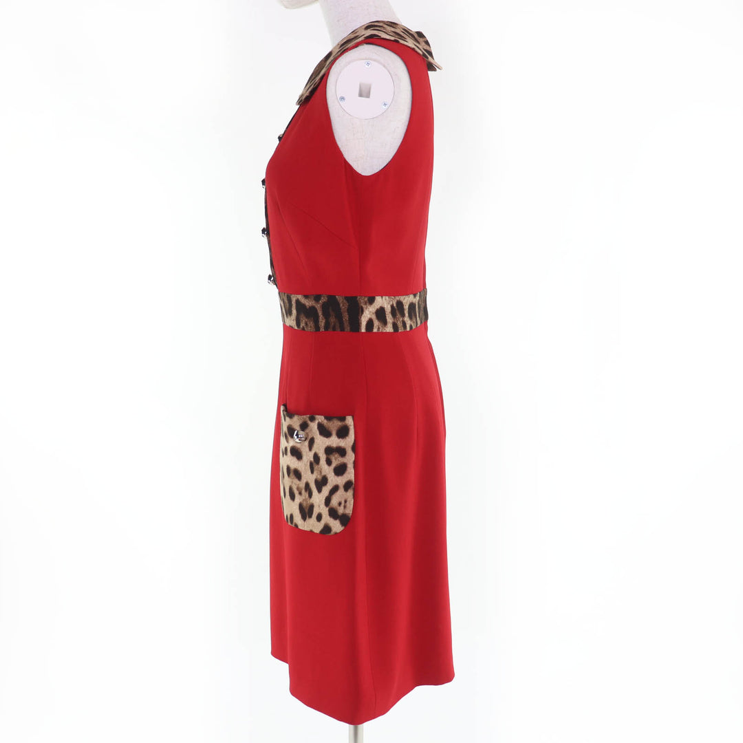 Great DOLCE&GABBANA one piece Leopard Pattern Sleeveless Red Women 40 F6E7RT