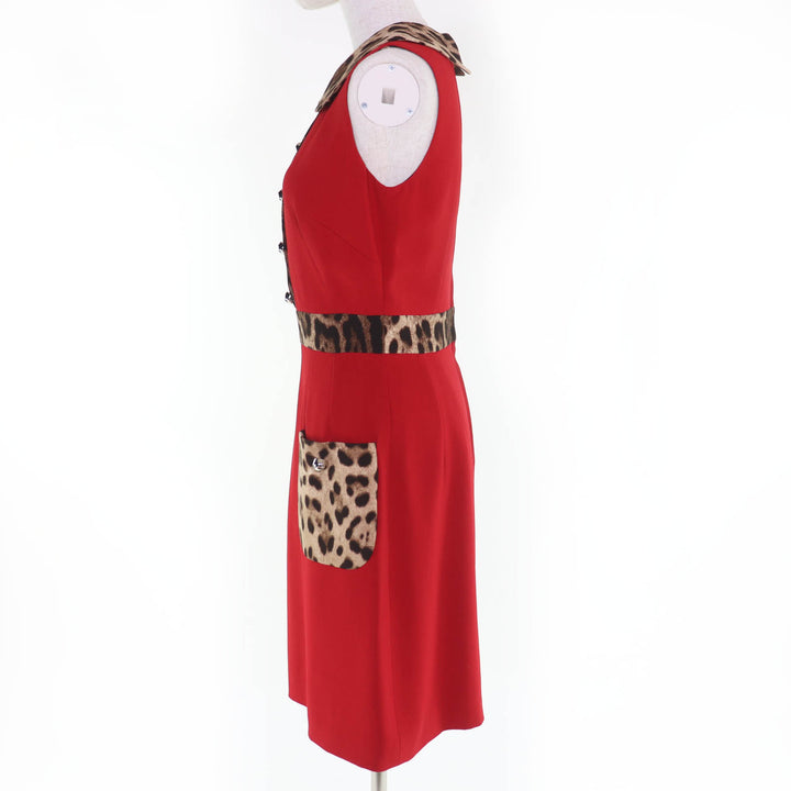 Great DOLCE&GABBANA one piece Leopard Pattern Sleeveless Red Women 40 F6E7RT