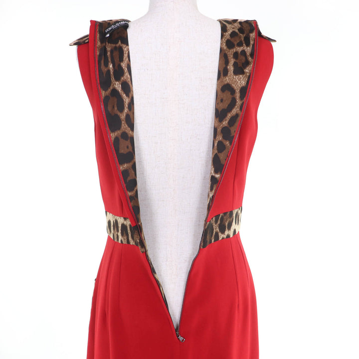 Great DOLCE&GABBANA one piece Leopard Pattern Sleeveless Red Women 40 F6E7RT
