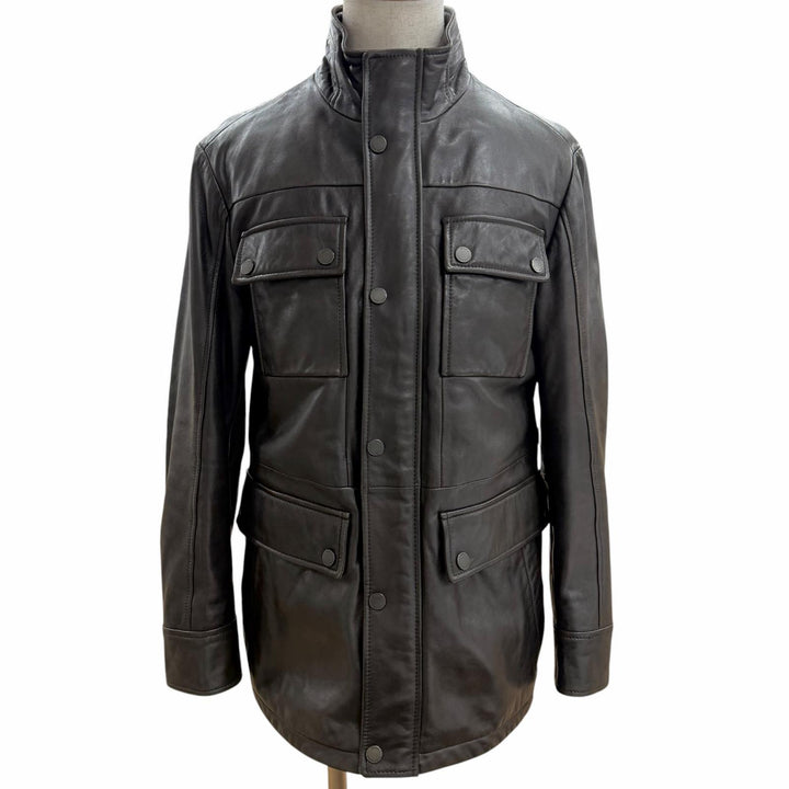 Very Good HUGO BOSS Leather jacket Brown Lamb leather mens 48