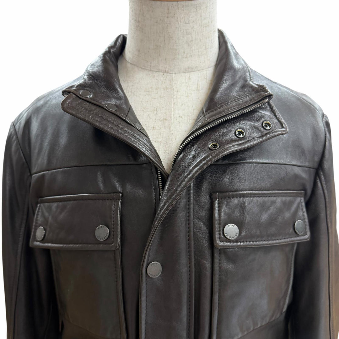 Very Good HUGO BOSS Leather jacket Brown Lamb leather mens 48