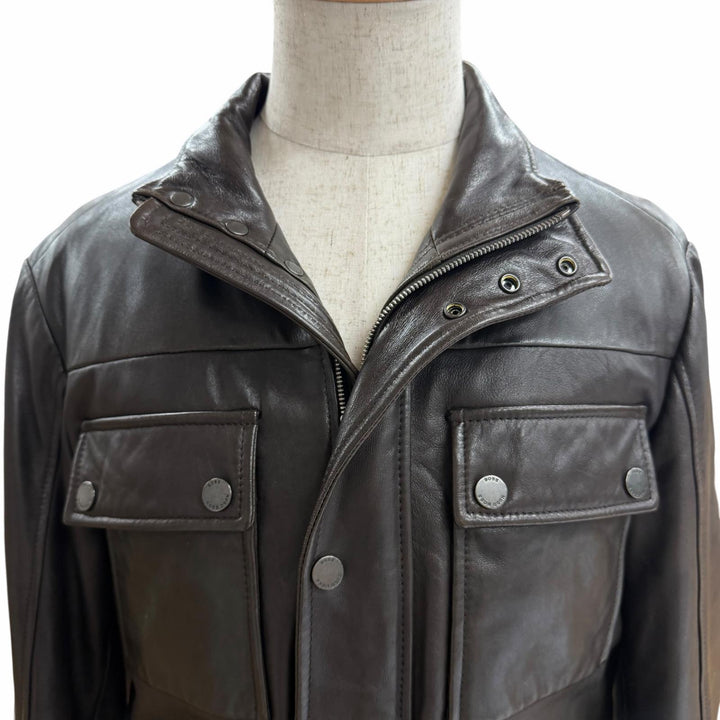 Very Good HUGO BOSS Leather jacket Brown Lamb leather mens 48