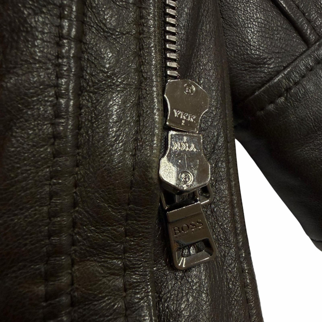 Very Good HUGO BOSS Leather jacket Brown Lamb leather mens 48