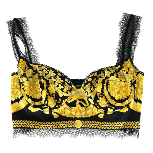 Excellent VERSACE Tube top Bustier Barocco black silk Women 38 A78760
