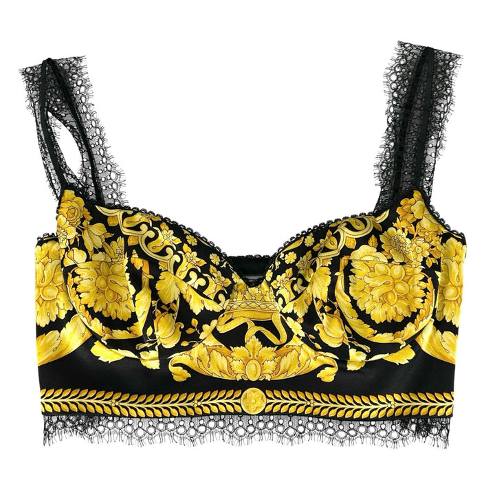 Excellent VERSACE Tube top Bustier Barocco black silk Women 38 A78760