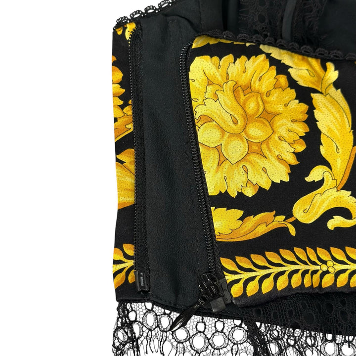 Excellent VERSACE Tube top Bustier Barocco black silk Women 38 A78760