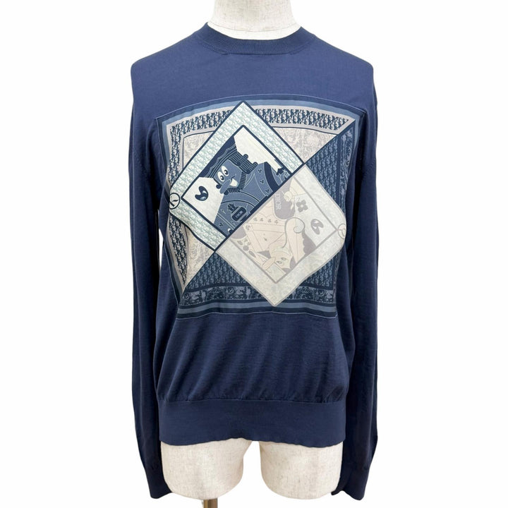 Great DIOR sweater Kenny Scharf playing card motif lightweight Navy