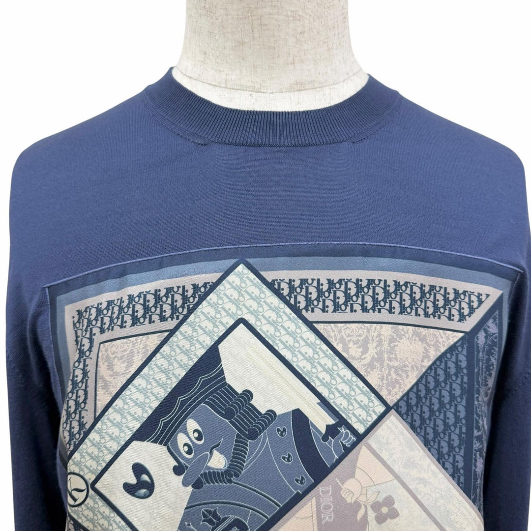 Great DIOR sweater Kenny Scharf playing card motif lightweight Navy