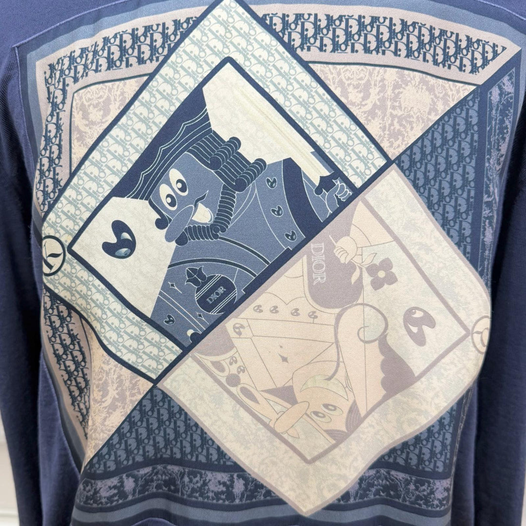 Great DIOR sweater Kenny Scharf playing card motif lightweight Navy