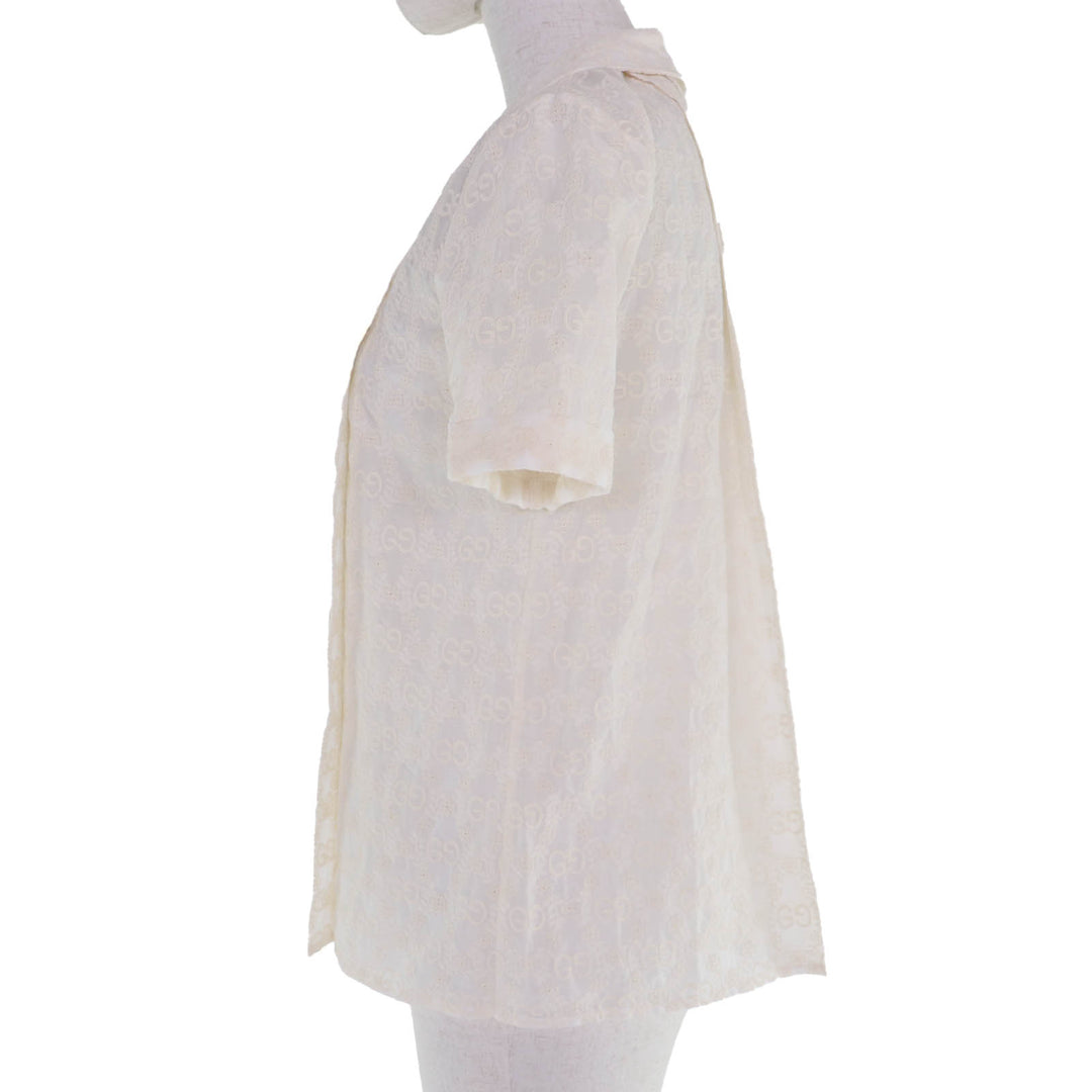 Excellent GUCCI blouse GG pattern short-sleeved shirt Ivory Women 36 627402