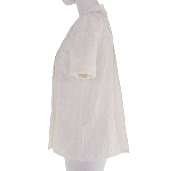 Excellent GUCCI blouse GG pattern short-sleeved shirt Ivory Women 36 627402