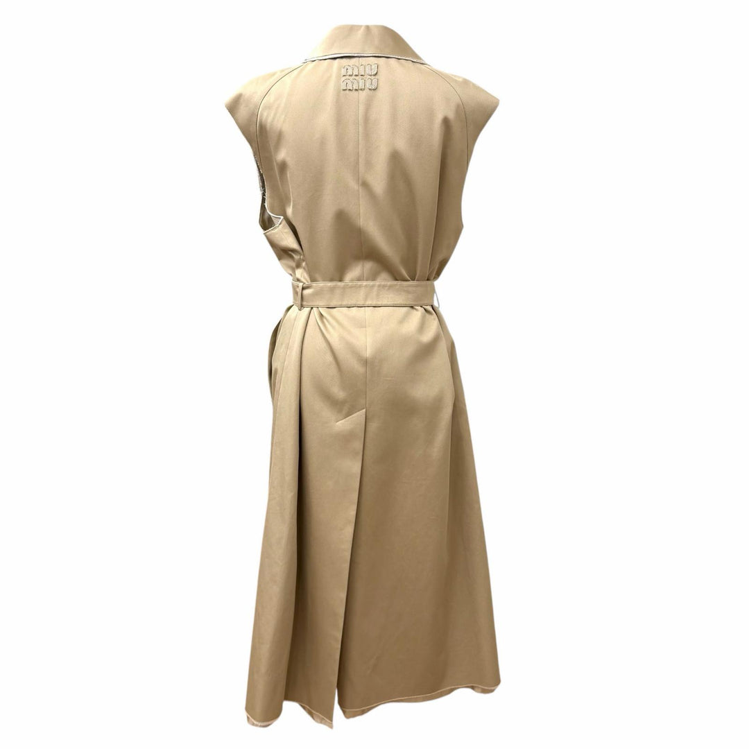 Great MIUMIU coat Belted, logo patch, cut-off sleeveless top cotton 40 MS1933