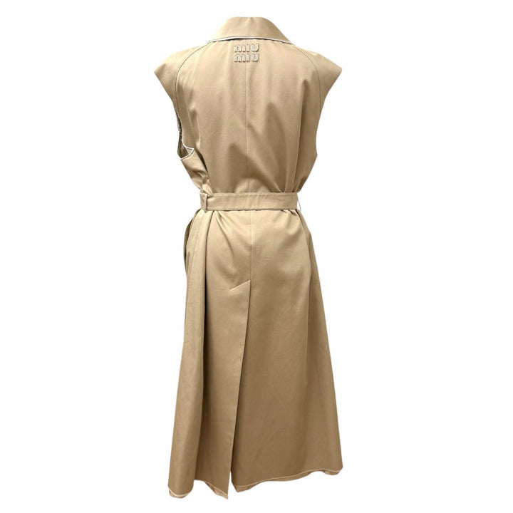 Great MIUMIU coat Belted, logo patch, cut-off sleeveless top cotton 40 MS1933