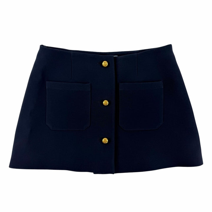 Excellent PRADA Mini skirt With logo button Navy wool Women 38 P128J