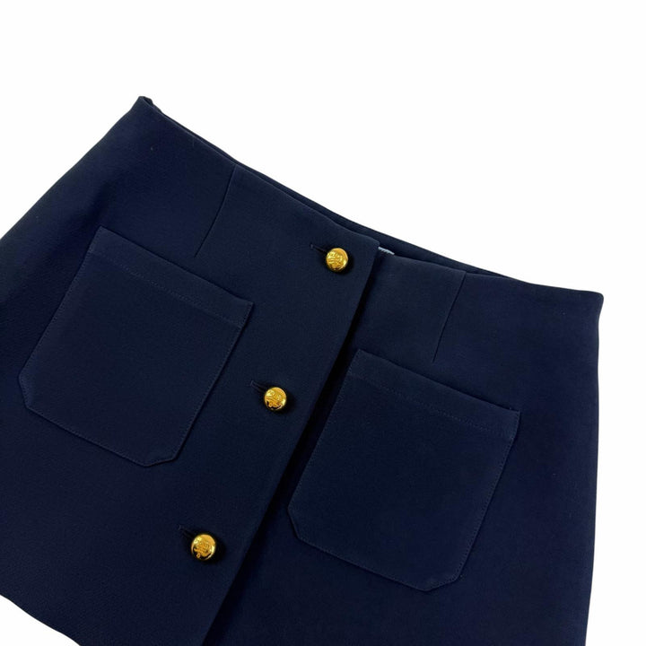 Excellent PRADA Mini skirt With logo button Navy wool Women 38 P128J