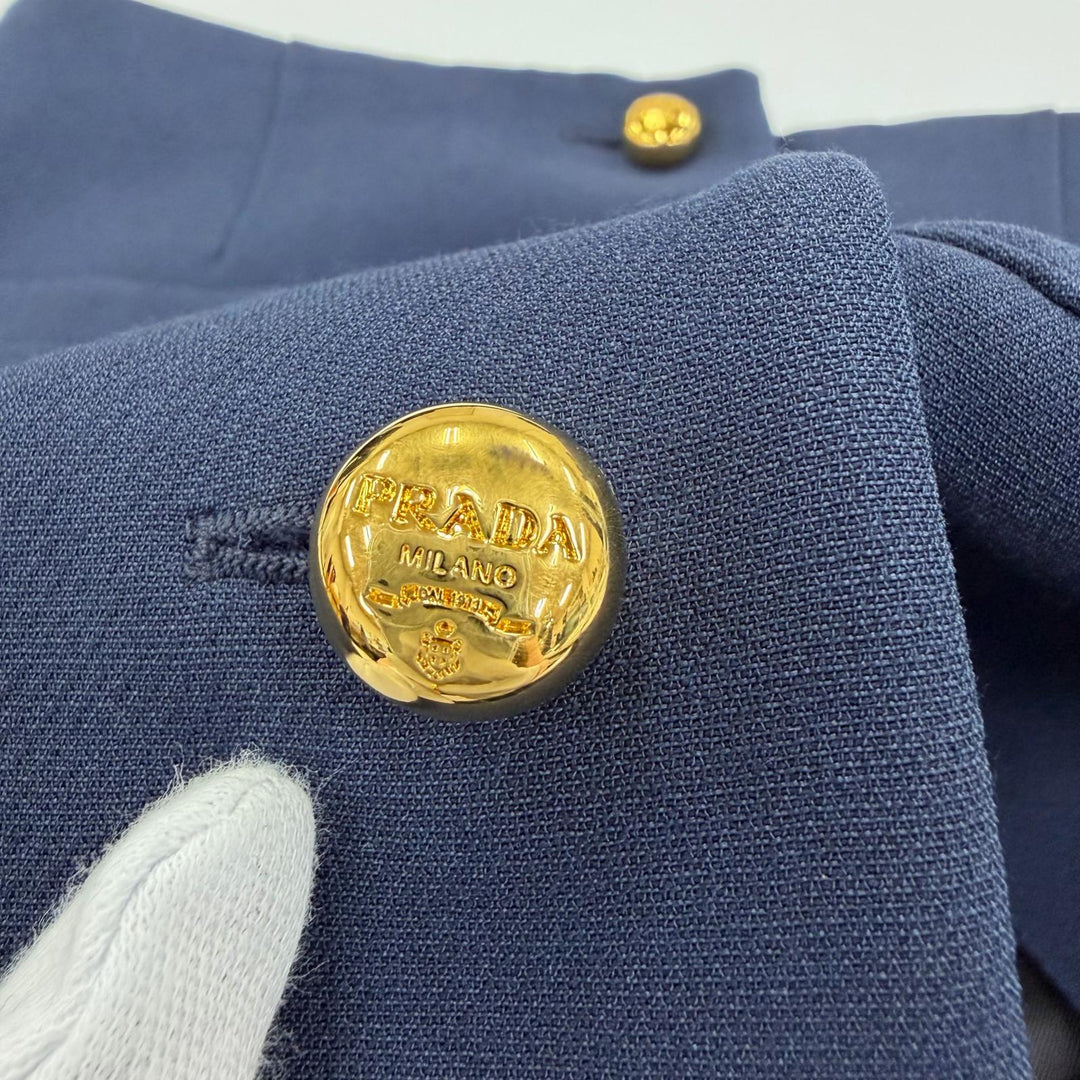 Excellent PRADA Mini skirt With logo button Navy wool Women 38 P128J