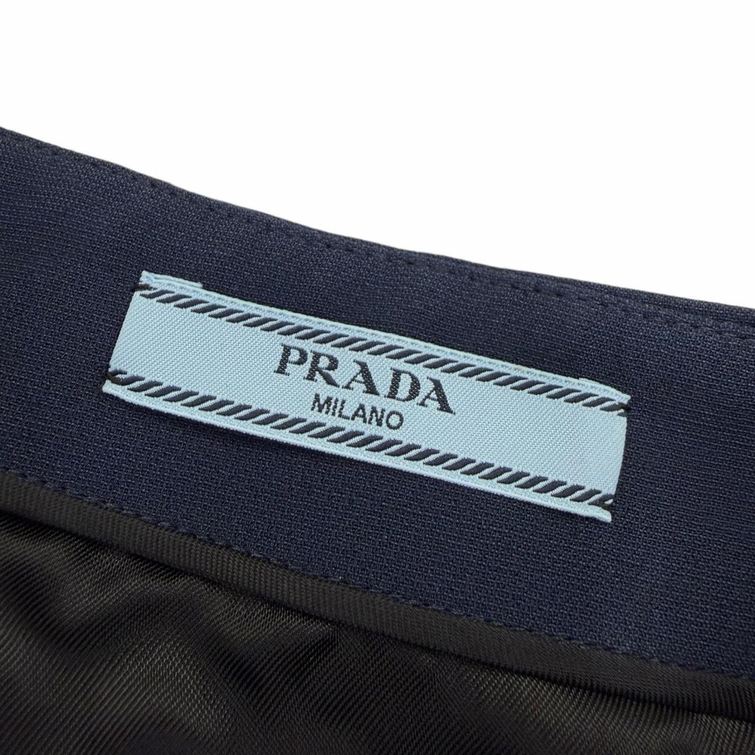 Excellent PRADA Mini skirt With logo button Navy wool Women 38 P128J