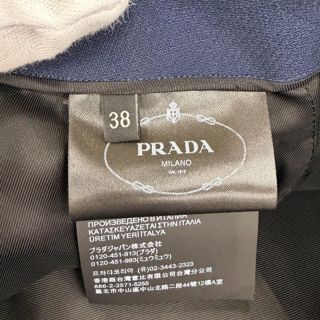 Excellent PRADA Mini skirt With logo button Navy wool Women 38 P128J