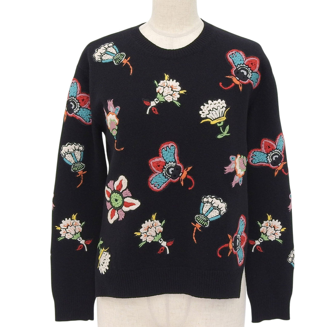 Great VALENTINO knit Floral embroidery appliqué black wool Women XS NB0KC26Y3MC