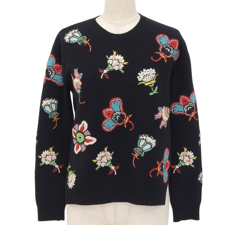 Great VALENTINO knit Floral embroidery appliqué black wool Women XS NB0KC26Y3MC
