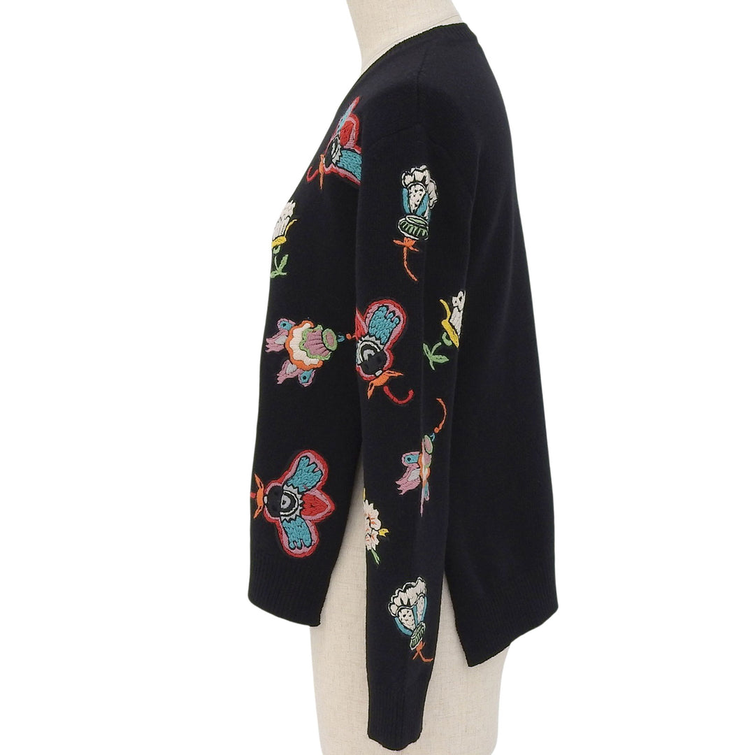 Great VALENTINO knit Floral embroidery appliqué black wool Women XS NB0KC26Y3MC
