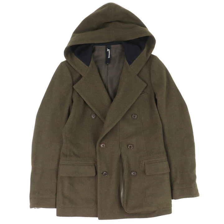 Great GROUND Y coat Wool gabardine hooded double jacket khaki wool 3 GJ-C09-102