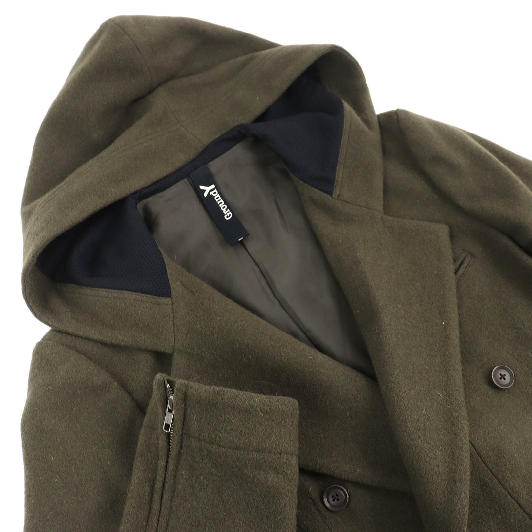 Great GROUND Y coat Wool gabardine hooded double jacket khaki wool 3 GJ-C09-102