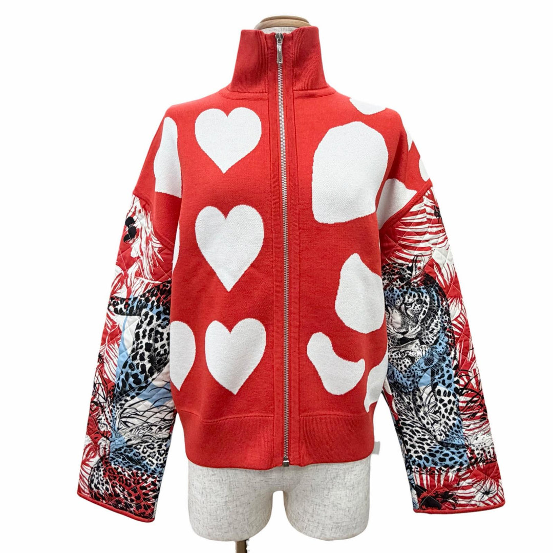 Excellent HERMES Jacket JUNGLE LOVE Heart motif knit jacket 36 3E2817D3